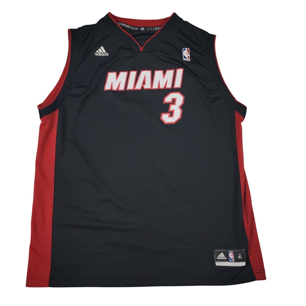 Adidas Miami Heat Dwyane Wade #3 Jersey Mens XL Black Red NBA Basketball 052564
